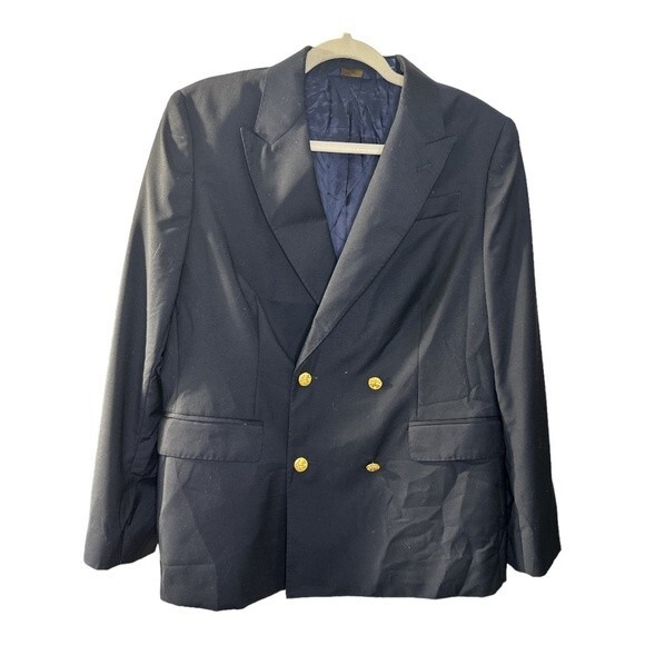 346 Brooks Brothers X Ing Loro Piana 100% Wool Double Breasted Black Blazer Sz16 - Picture 1 of 7